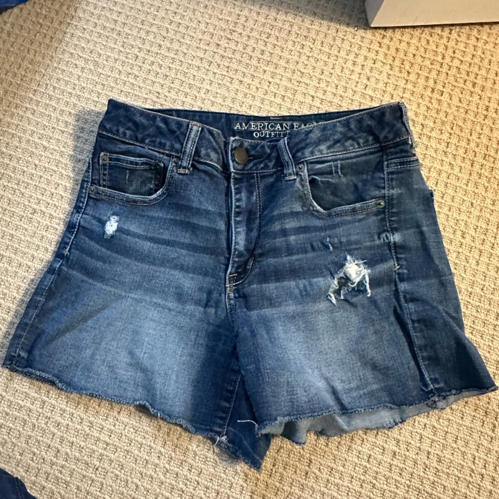 American Eagle Outfitters Blue Jean Shorts with Distressed Details